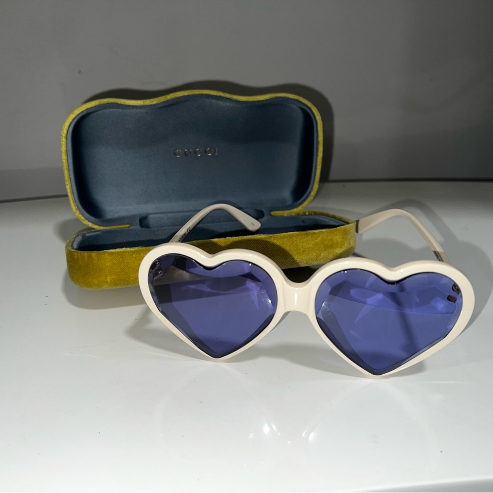 Gucci Heart-Shaped Sunglasses in Cream and Blue